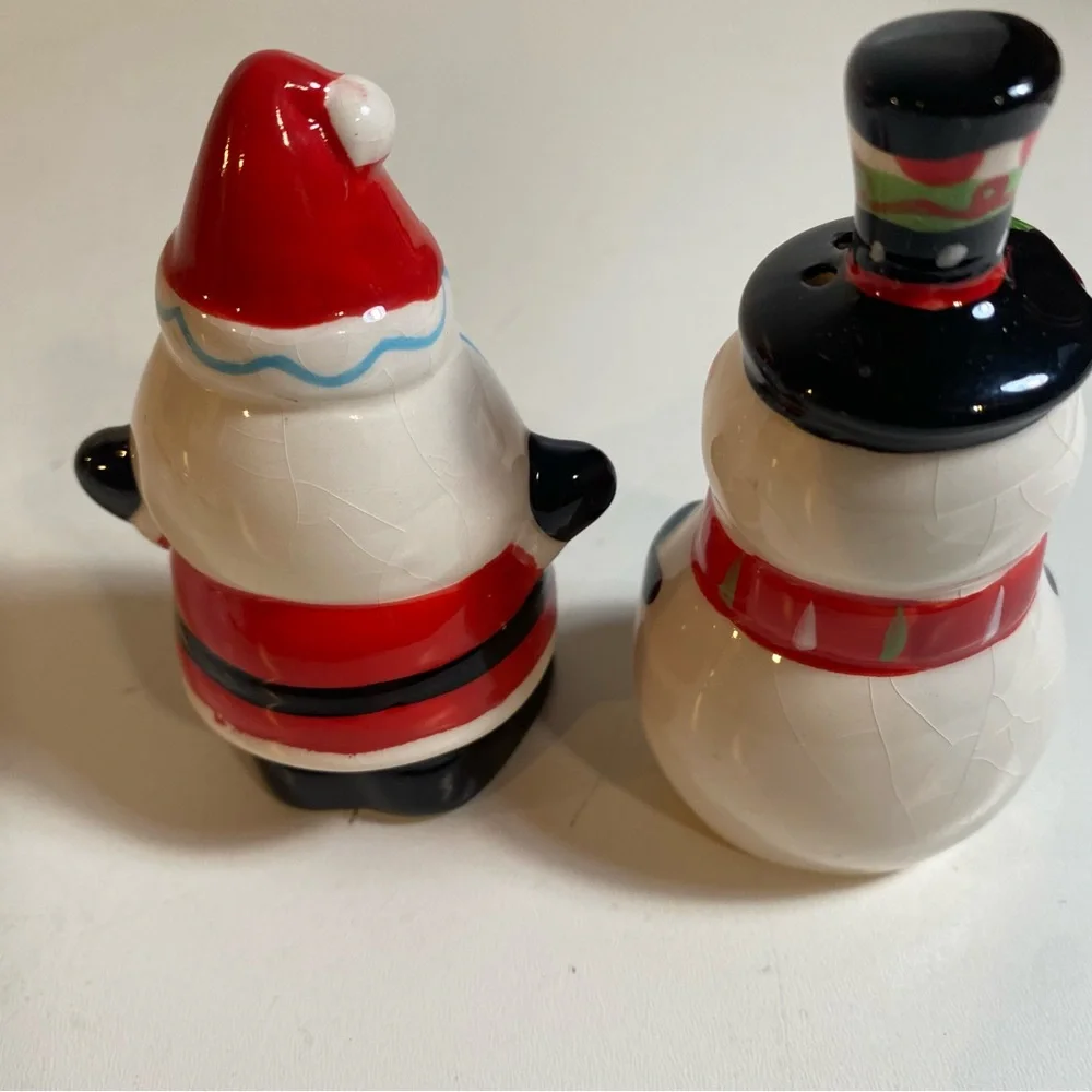 Vintage Pier 1 Imports Santa & Snowman Salt & Pepper Shakers 3.75” Height